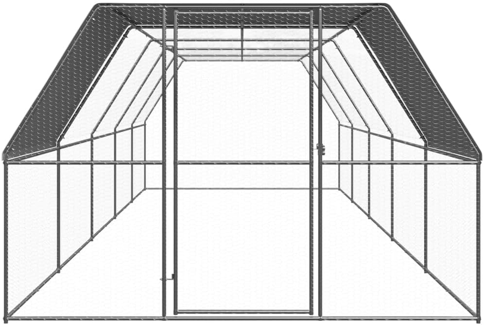 vidaXL Outdoor Chicken Cage Pet Supply Small Animal Habitat Cage Water-Proof Roof Hen House Chicken Run Coop 9.8'x32.8' Galvanized Steel