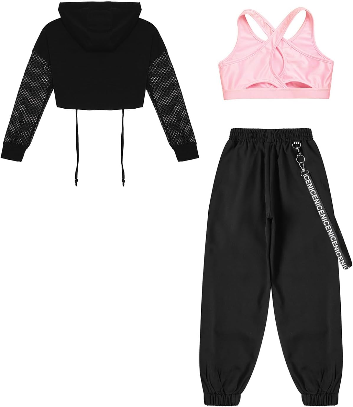 Big Girls Modern Jazz Hiphop Dance Outfit Hoodie Sweatshirts Sports Bra with Jogger Pants