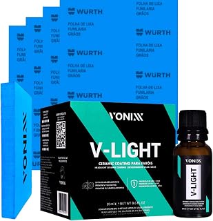Kit Para Polir Restaurar e Tirar Amarelado do Farol e Lanternas V-Light 20ml Lixa Dagua Taco de Lixar Vonixx
