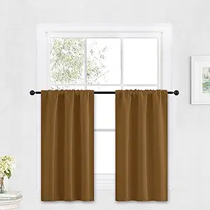 RYB HOME Bathroom Curtains Room Darkening Privacy Small Window Curtains for Bedroom Kitchen Basement RV Camper Portable, Wide 29 inches x Long 30 inches, Gold Brown, 2 Panels
