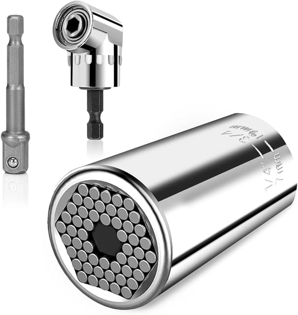 COMOWARE Universal Socket Wrench Set 7mm-19mm Father's Day Gifts from Son- Multifunctional Hand Tools Cordless Ratchet Adapter, 105°Right Angle Extension Drill, Dad Gadgets, Tools for Men