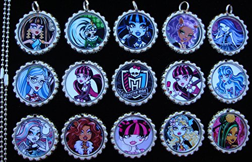 Crafting Mania LLC. 15 Monster SILVER Bottle Cap Pendant Necklaces Set 3