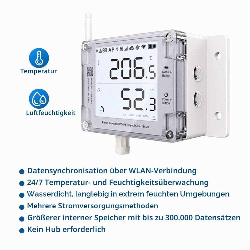 UbiBot GS1-A WiFi Thermometer Hygrometer, kabelloser Temperatur Datenlogger, Fernüberwachung der Luftfeuchtigkeit im Gewächshaus, kostenlose App & E-Mail-Alarm, IFTTT, Alexa (nur 2.4GHz WiFi)