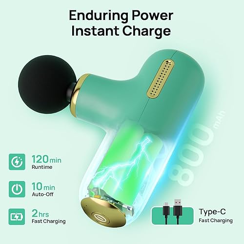 Miniatura 4 de Mini pistola de masaje, masajeador muscular de tejido profundo para aliviar el dolor, pistola de percusión portátil de 5 velocidades con 4