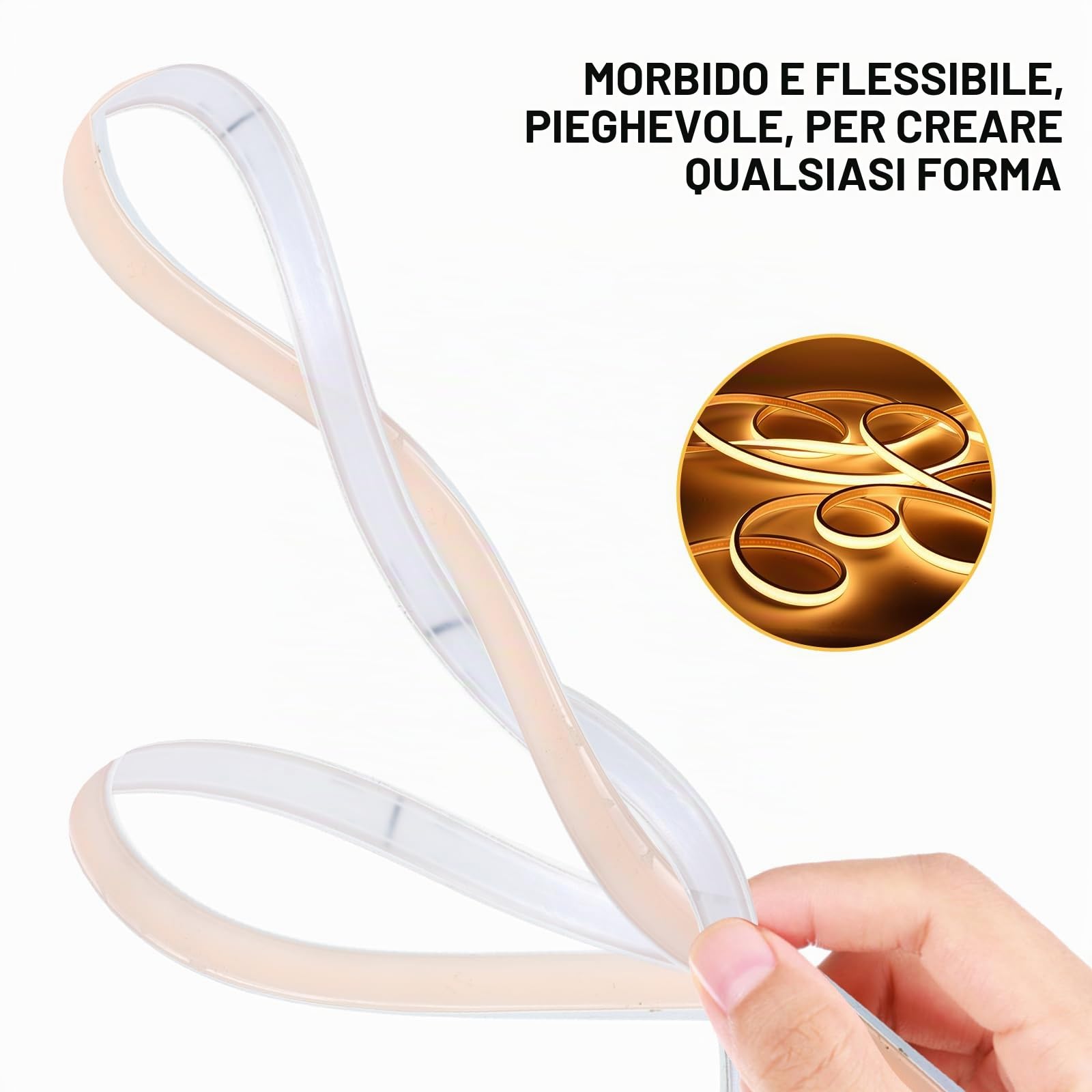 pcning Striscia LED COB Luce Calda 220V 5M senza Trasformatore con Spina, 5 Metri Strisce LED da Esterno Impermeabile IP67 (5M, Bianco Caldo)