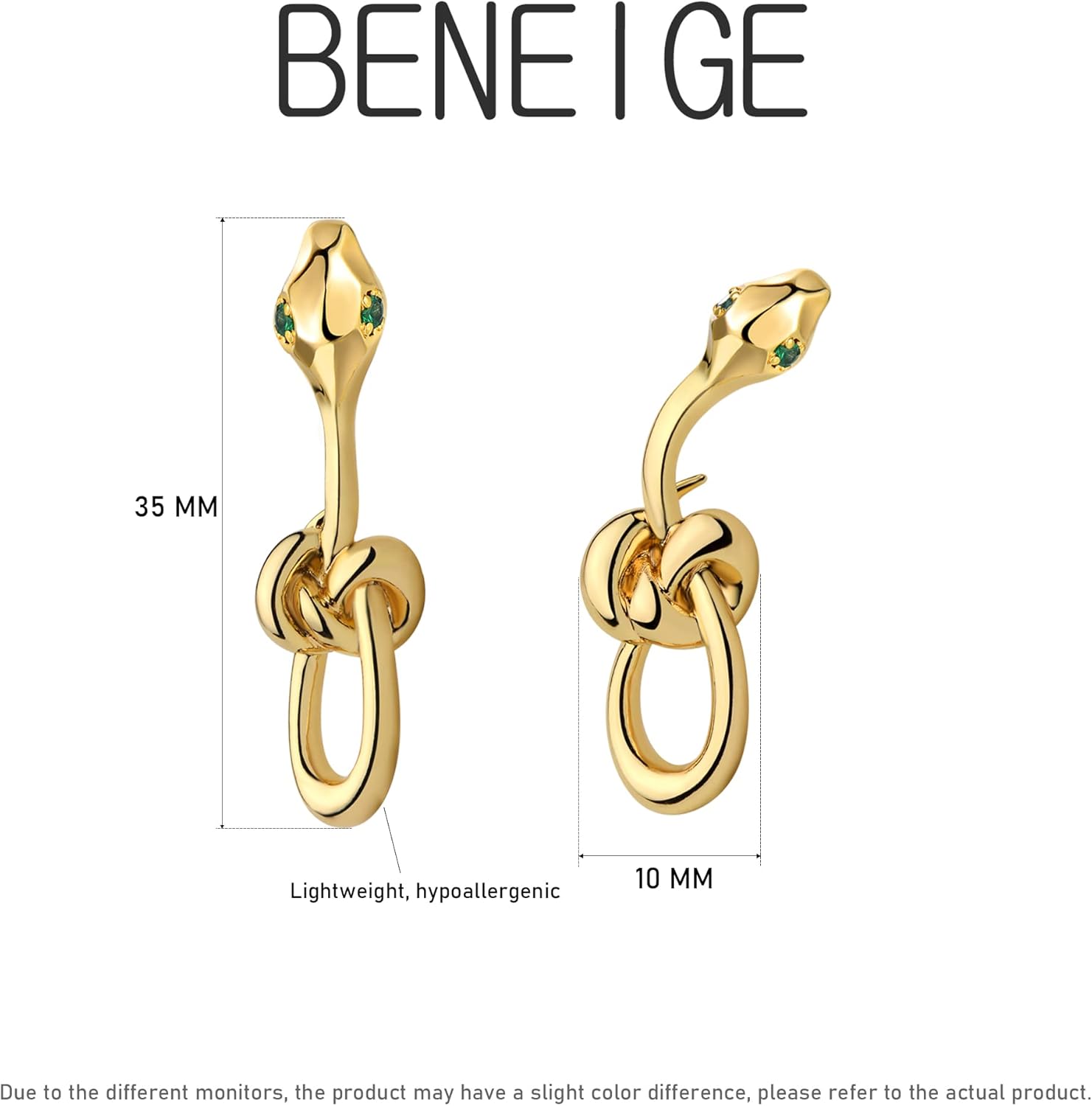 BENEIGE Gold Stud Earrings for Women Dainty 14K Gold Plated Snake Studs Earrings Handmade Hypoallergenic Minimalist Jewelry for Women - Image 5