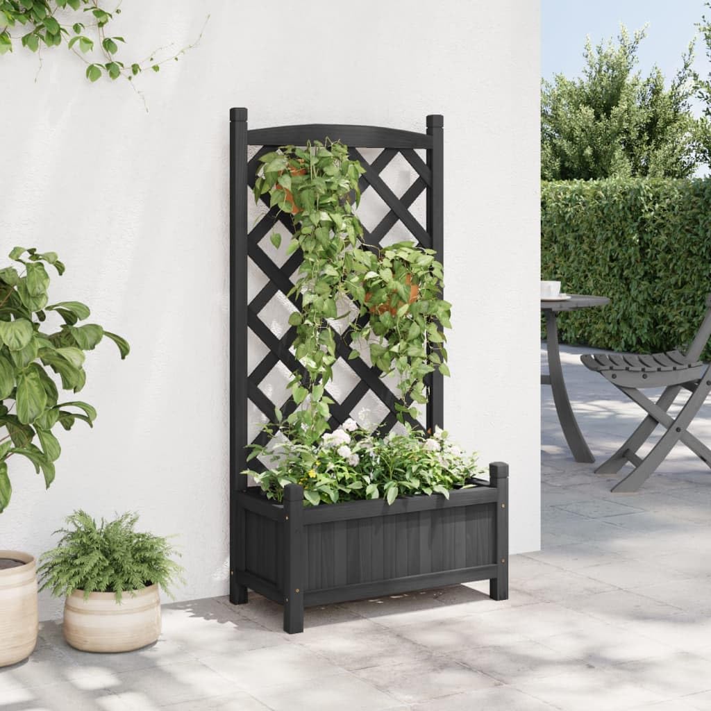 Macetero con enrejado negro de madera maciza de abeto, 55 x 29,5 x 110 cm, enrejado para plantas trepadoras, jardineras para jardín y terraza, ayuda para rosas o hiedra