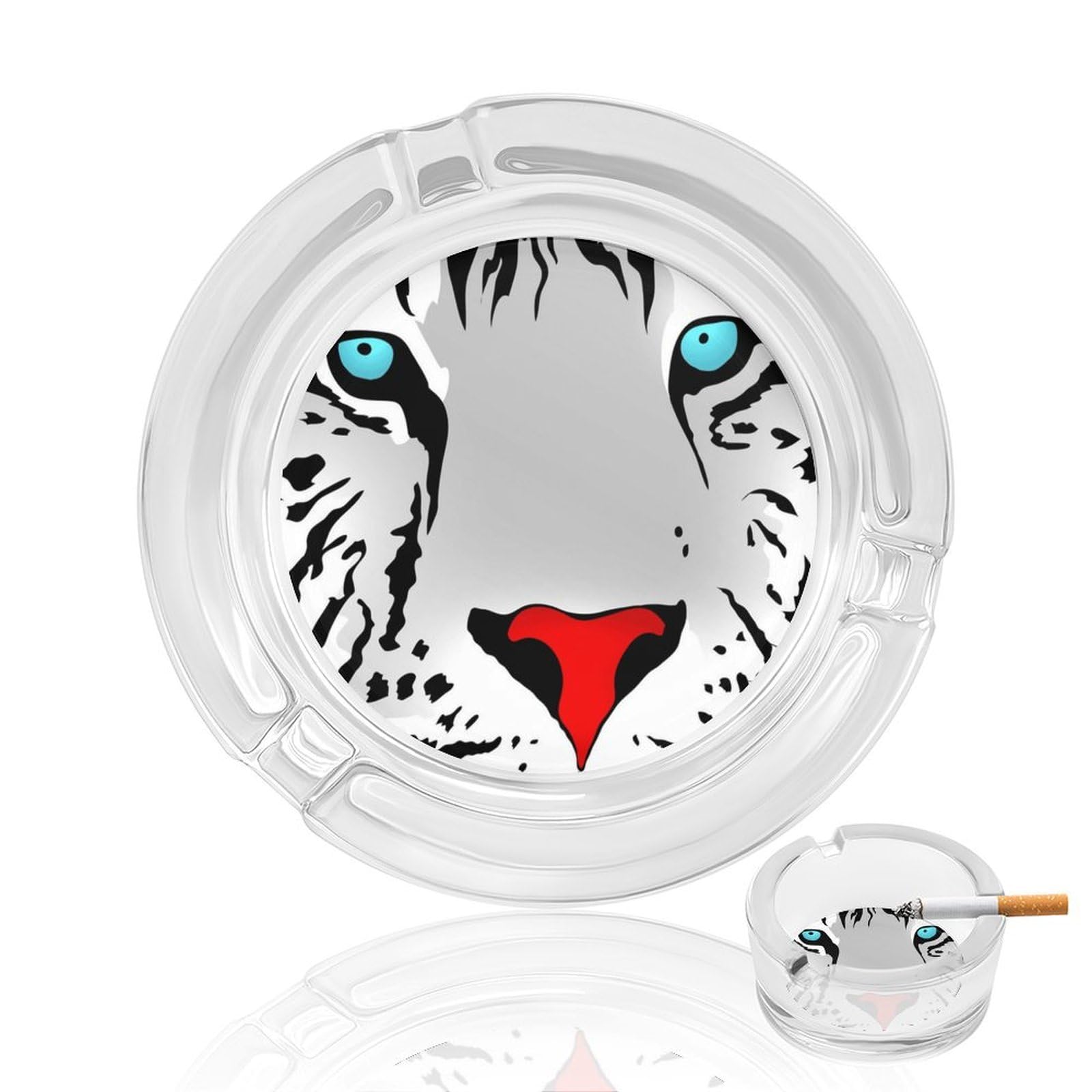 Abstract Tiger Ashtray Portable Round Glass Outdoor Ash Tray for Home Office Garden Pub