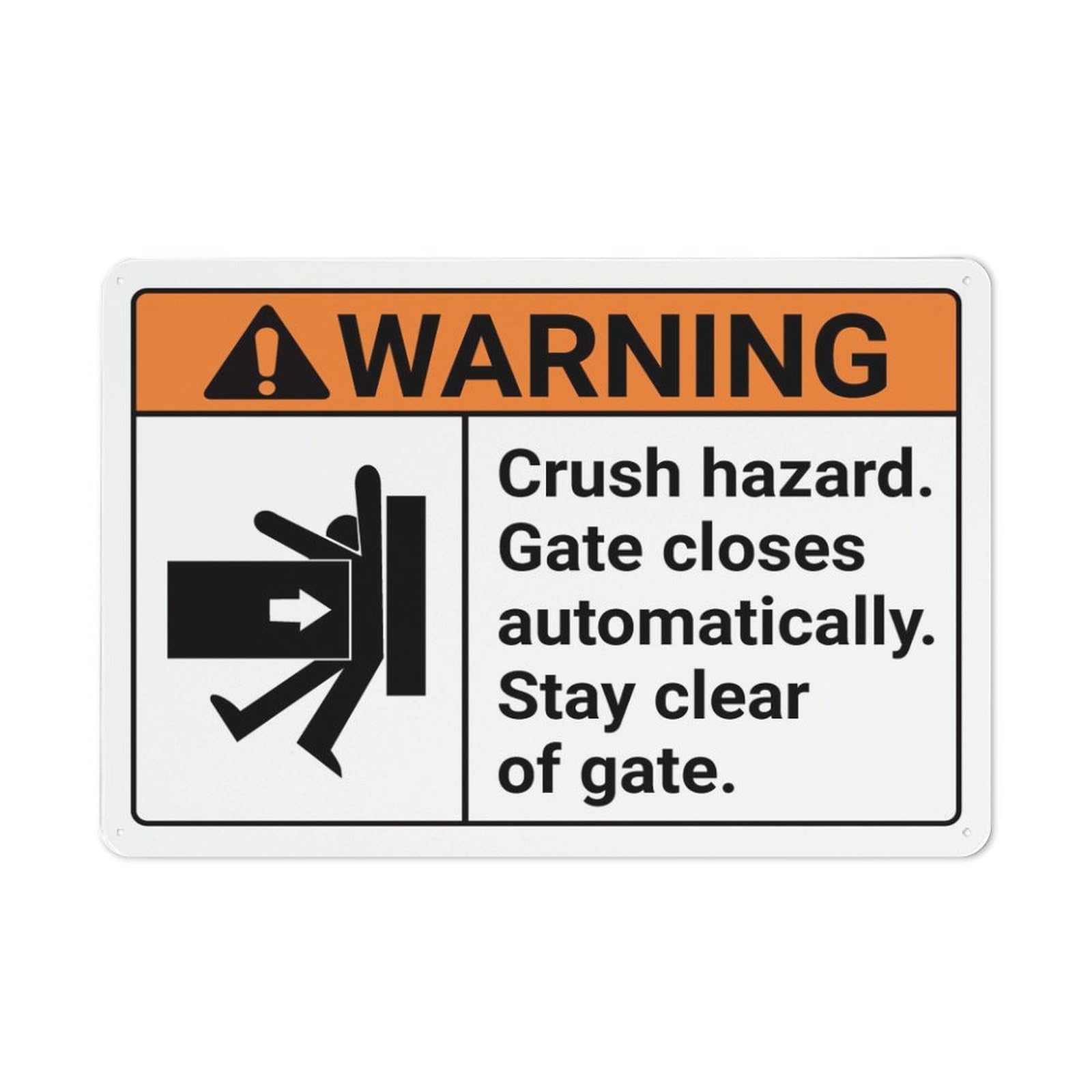 Xewazd A66 8"X12" Rust-Free Aluminum Warning Sign - Crush Hazard Gate Closes Automatically | Printed With Graphics, Easy To Mount | Indoor & Outdoor Use
