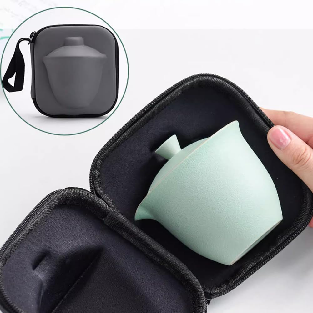 Set Di Tazze Da Tè in Ceramica Portatile, Set Da Tè Kung Fu 1 Pentola 3 Tazze Di Stoccaggio Con Coperchio, Adatto Per Picnic Da Viaggio in Casa, Tè A Foglie Sciolte Filtrate,Nero