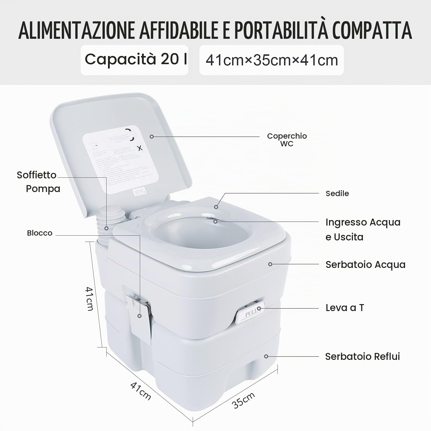 DARTMOOR Toilette da Campeggio WC Portatile con Serbatoio Rimovibile WC Chimico da Viaggio per Camper, Furgoni, Barche (20 L)