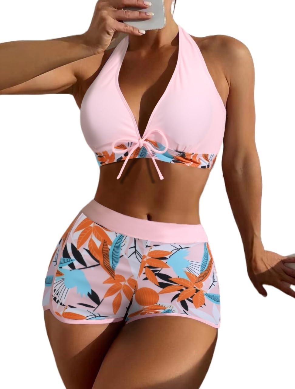 Costume da Bagno Allacciato Allacciato Stampato Donna Sexy Vita Alta Pantaloncini Push-up Bikini Costume da Bagno Costume da Bagno da Spiaggia Senza Schienale (Color : Print8, Size : S)