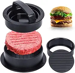 Forma de Hamburguer Artesanal Gourmet 3 em 1 Opções Recheado Mini Tradicional Molde Plástico para Hamburger Caseiro Reutilizável Lavável Ideal para Lanches