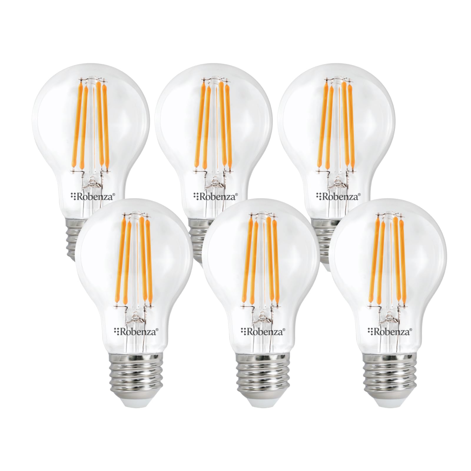 Robenza E27 LED Filament GLS Bulb, 7.3W (60W Equivalent), 806lm, Warm White 2700K, Edison Screw, Energy Saving A60 Standard, Non-Dimmable, Long Life Decorative Ceiling Light Lamp, Pack of 6 — image 1