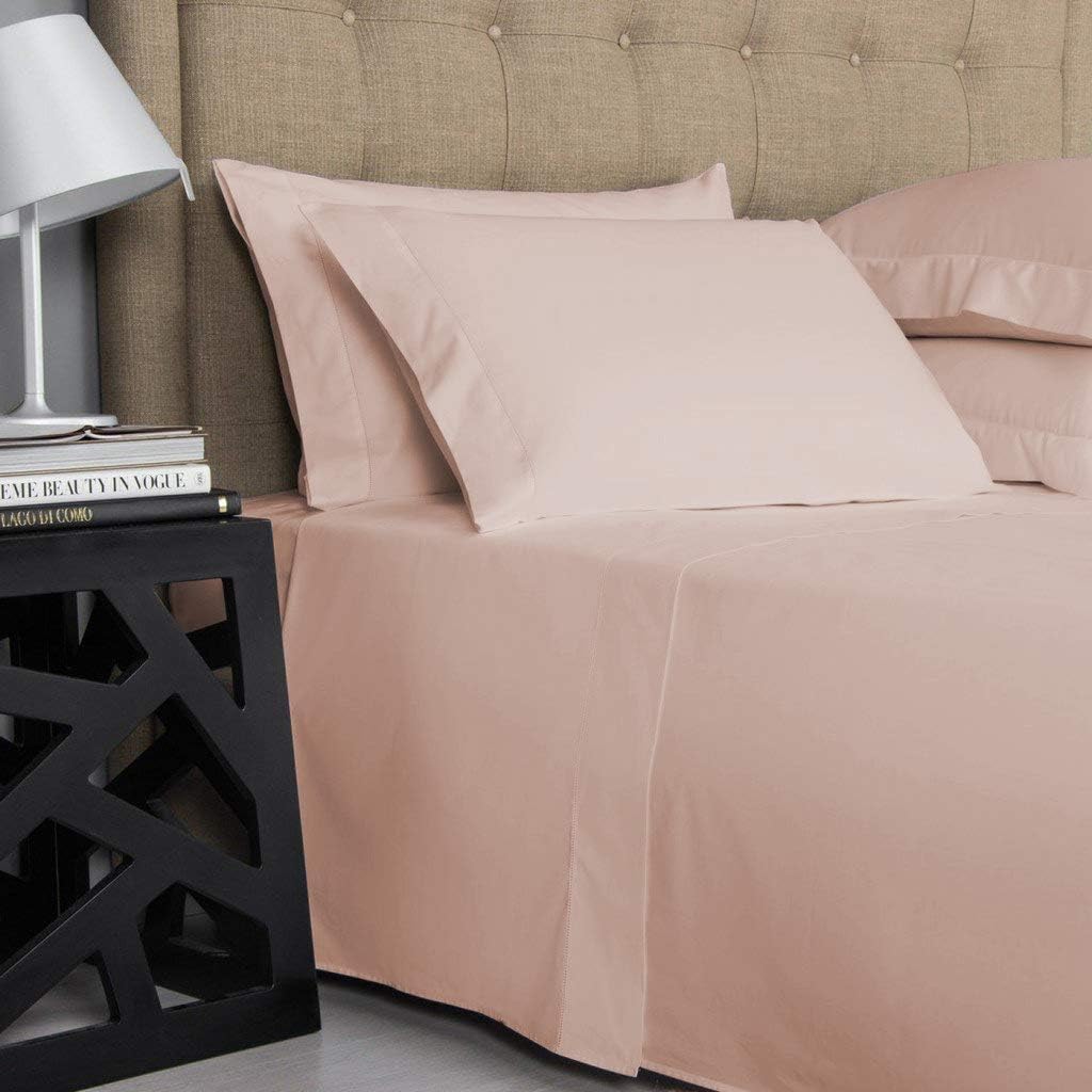 Bunny's Home 4 Piece Sheet Set 100% Egyptian Cotton Sheets 17 inches Extra Deep Pocket 1000 Thread Count Bedsheet, Fitted Sheet & 2 Pillowcase Soft Solid Hotel Luxury [Queen Size, Blush]