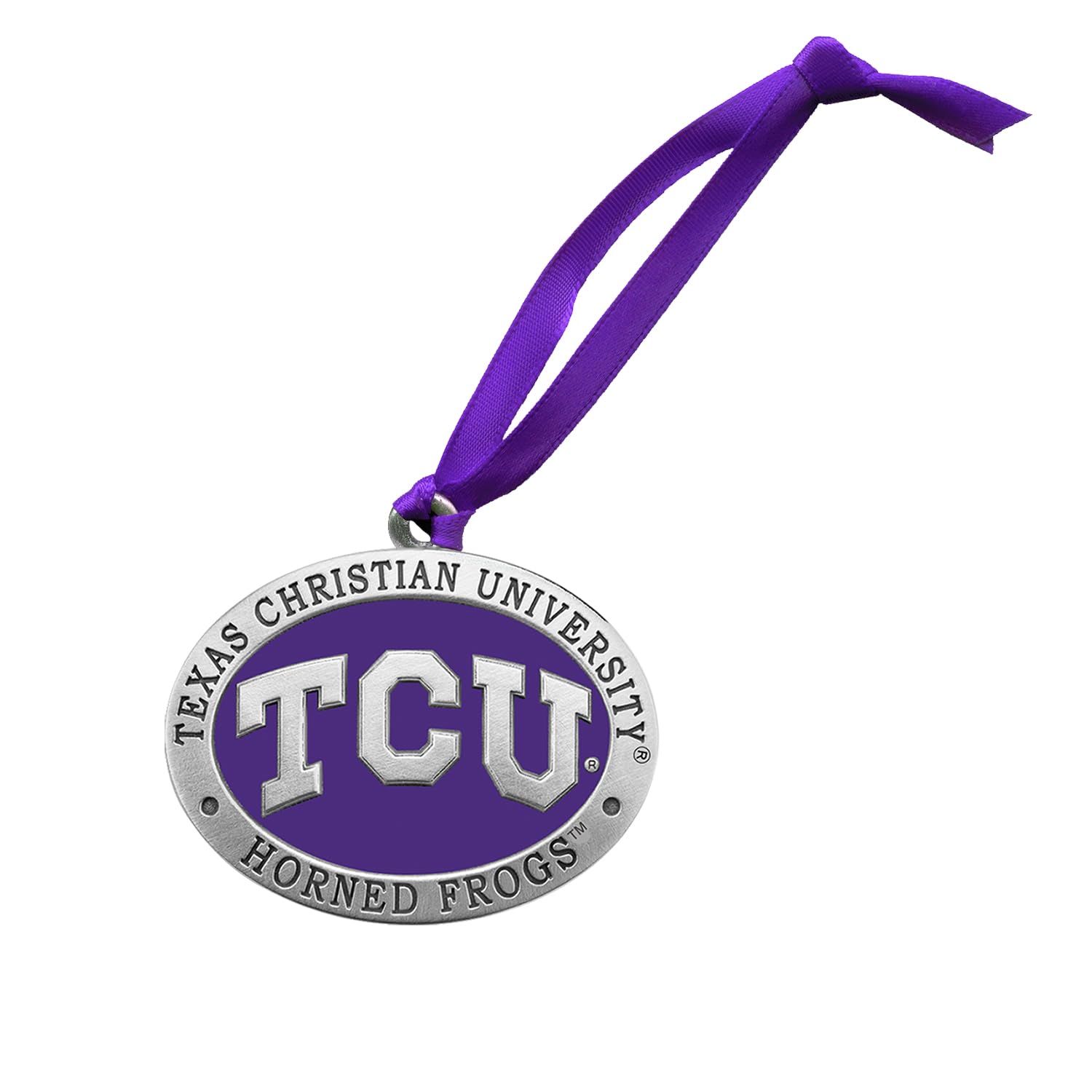 TCU Ornament Non-Dated | Hand-Sculpted Christmas Tree Ornament | Intricately Crafted Metal Pewter Alma Mater Inlay