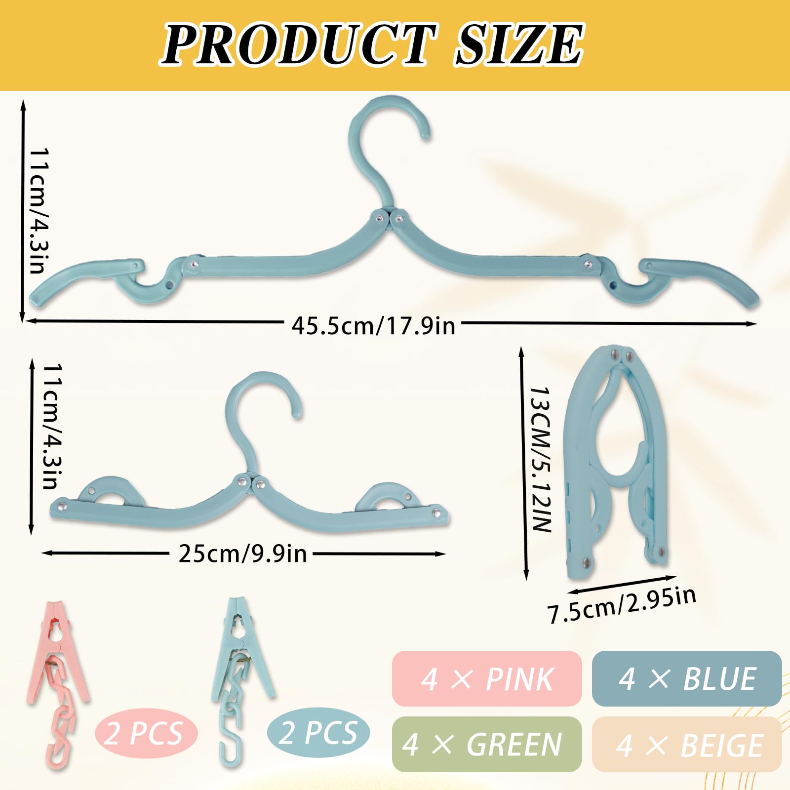 20 Pcs Folding Clothes Hangers, Portable Plastic Travel Coat Hangers with Clips, Non-Slip Foldable Space Saving - Image 2