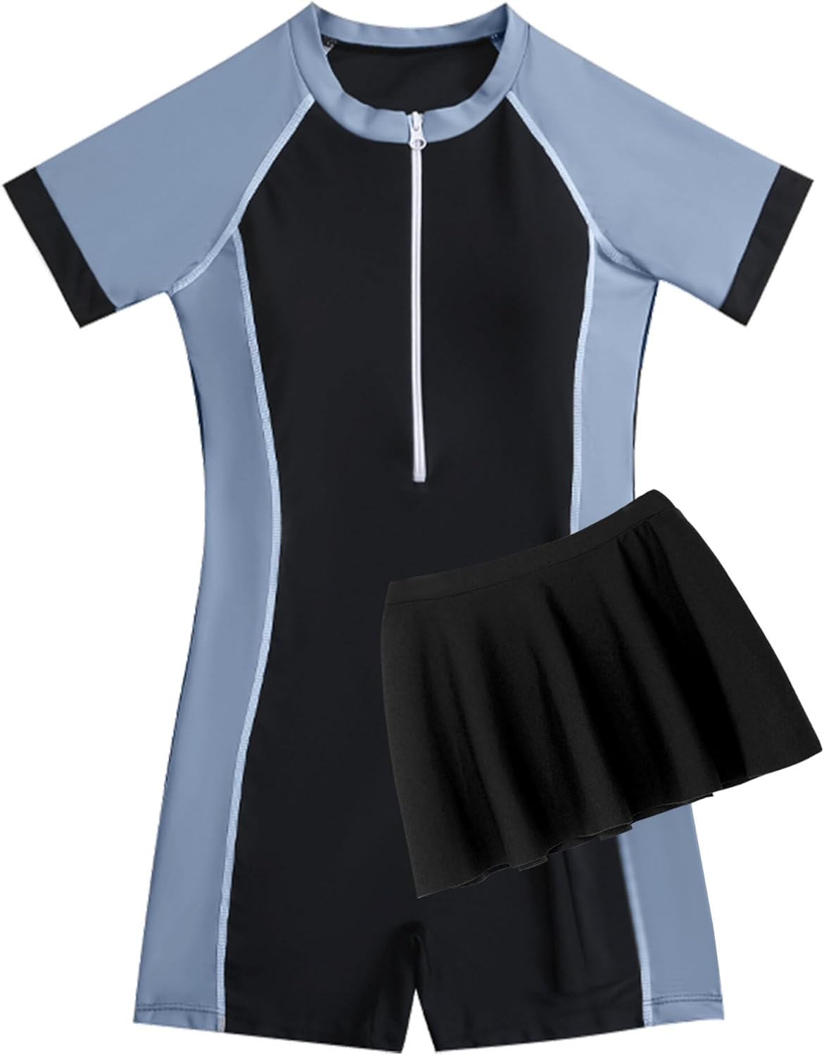 SEAUR Girls Swimsuits Girls Rash Guard Bathing Suits Quick Dry Swimwear Zipper Front Swim Dress Kids Two Piece Swim Suit