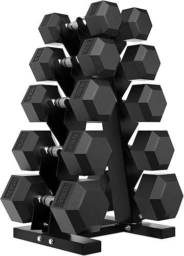 Hex Weights Dumbbells Set with Rack, 100-550 lb Rubber Coated Dumbbell Sets with Storage, Free Hand Weight for Strength Training, Exercise, Fitness,
