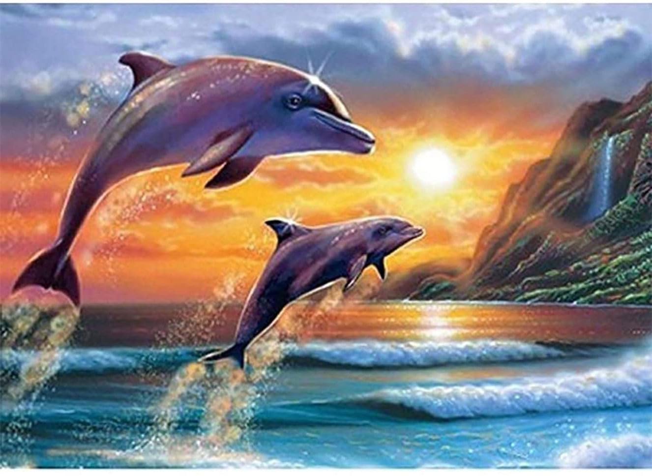 Diamond Painting Personalizzato Kit Peinture Diamant QINRUBB 5D Dauphins - 30x40cm - Diy Décoration Maison