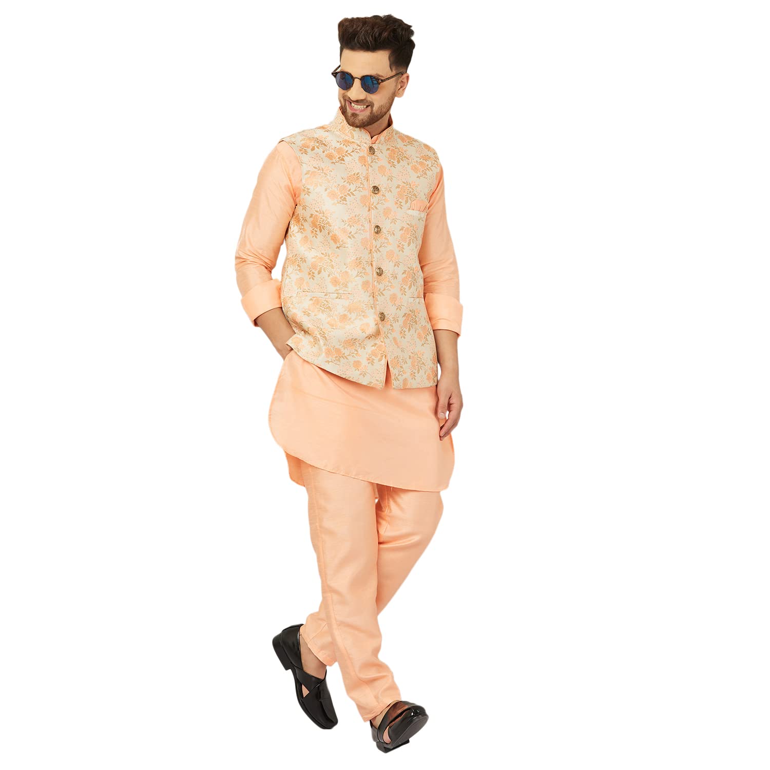ARMAAN ETHNICSilk Waistcoat Jacket Kurta Pant Set for Men