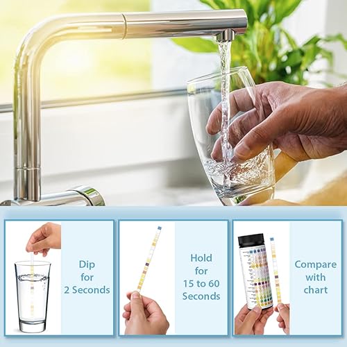 Miniatura 6 de Kit de prueba de agua potable para el hogar, 100 tiras, tiras de prueba de agua 16 en 1, grifo y pozo, detección de pureza del agua, pH, dureza,