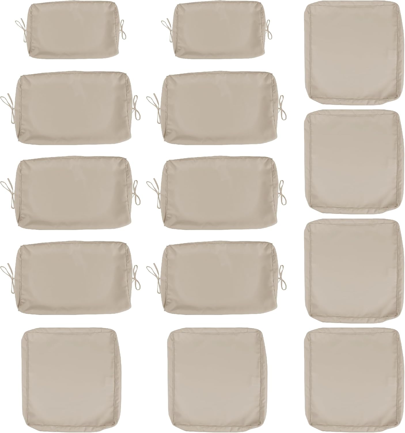 Patio Cushion Covers Replacement, 14Pcs Outdoor Cushion Slipcovers for Seaters Sofa Waterproof Outdoor Seat Cushion Covers with Zipper 3 Sizes, Covers Only (Khaki)