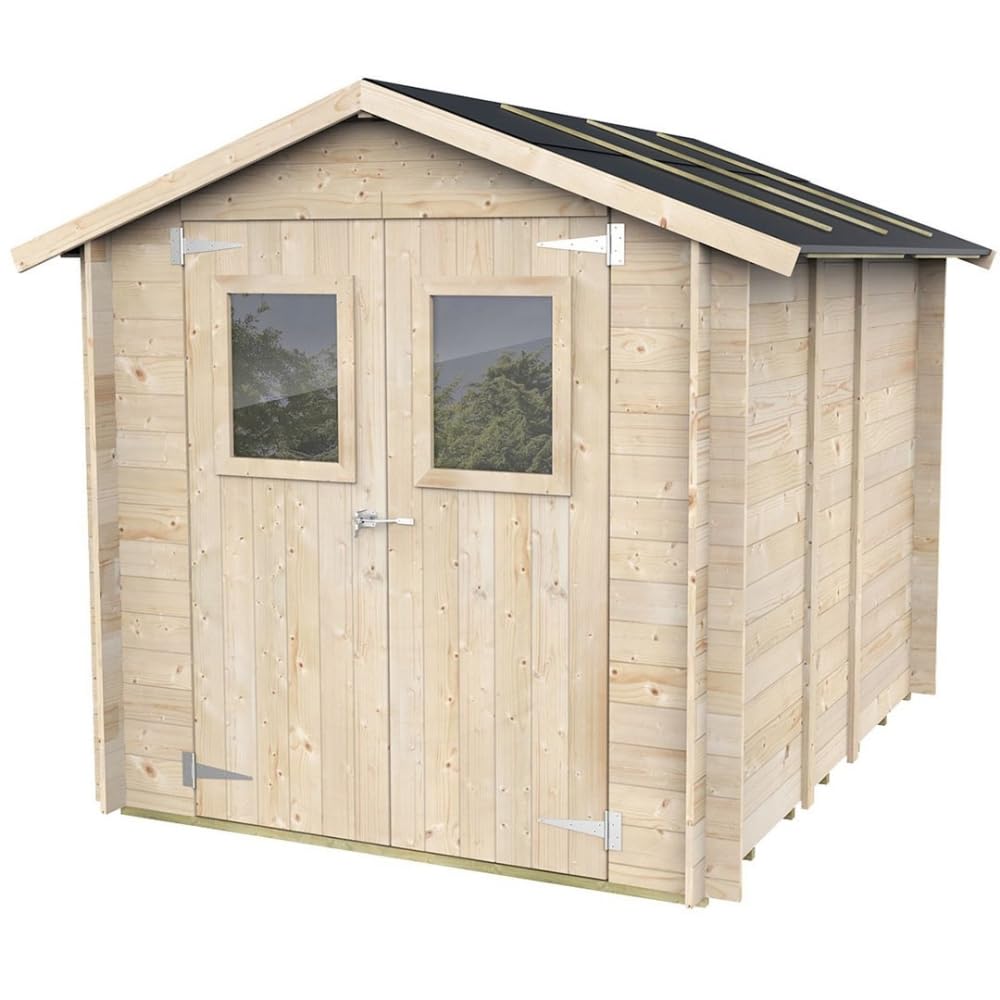 Casetta in Legno 2x2,5 m Jack per Attrezzi da Giardino – Porta Doppia con Finestre, Tetto Impermeabile, Pavimento incluso – Made in Italy – Spessore 19 mm – Kit Completo da Montare