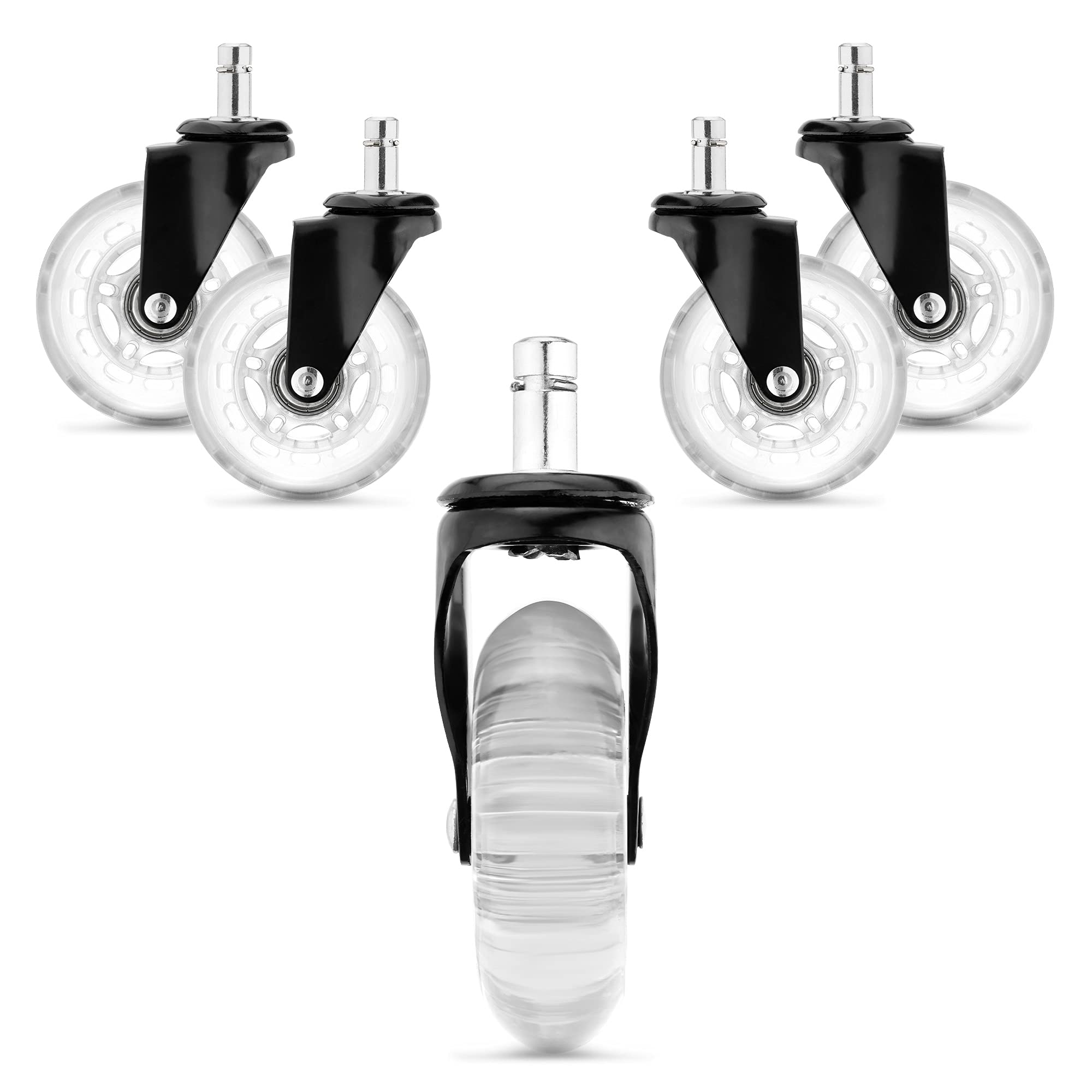 kwmobile Ruedas para silla de oficina - Set de 5x rueda de repuesto giratoria universal de Ø 75 MM para escritorio mesa sillas muebles - Transparente