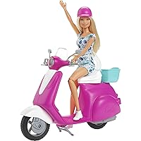 Barbie Bambola Bionda con Scooter Rosa e Bianco, Giocattolo per Bambini 3+ Anni