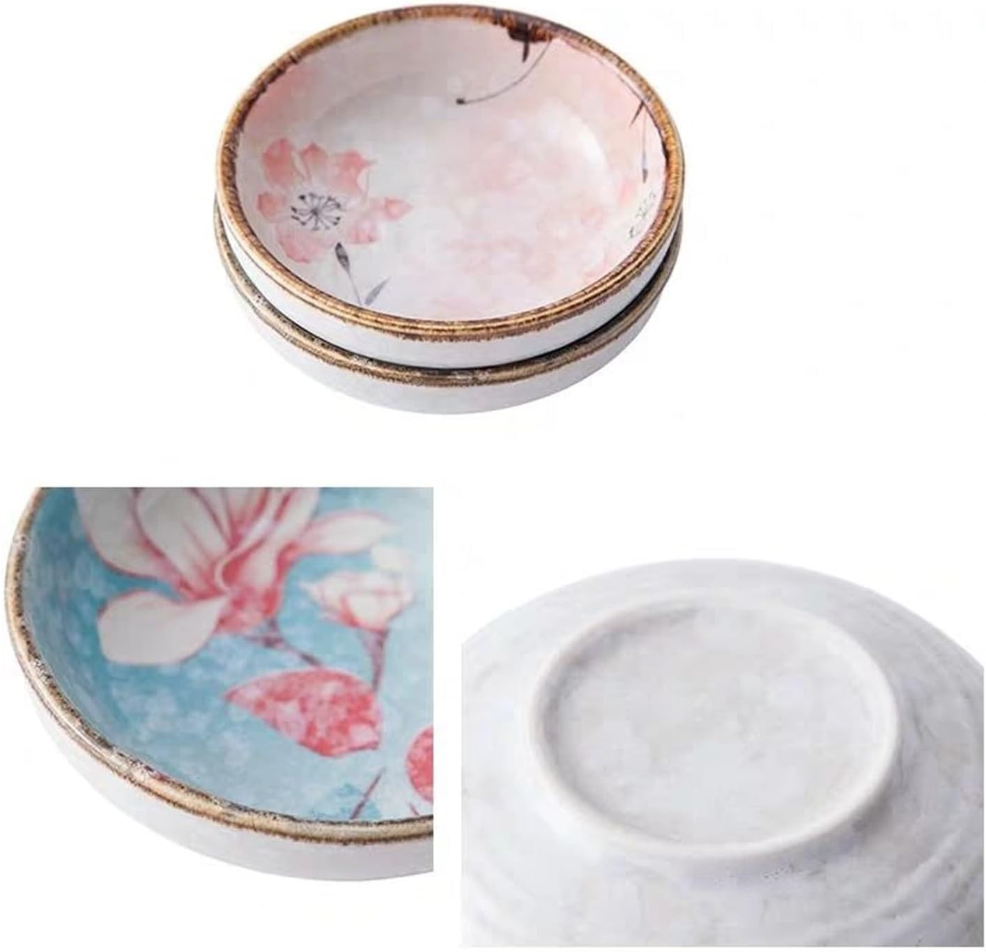 Dipping Bowls Dipping Bowl Japanese Style Ceramic Side Dish Round Seasoning Vinegar Dish Underglaze Home Soy Sauce Mustard Sauce Dish 2 Pcs Sauce Dish (Pink)