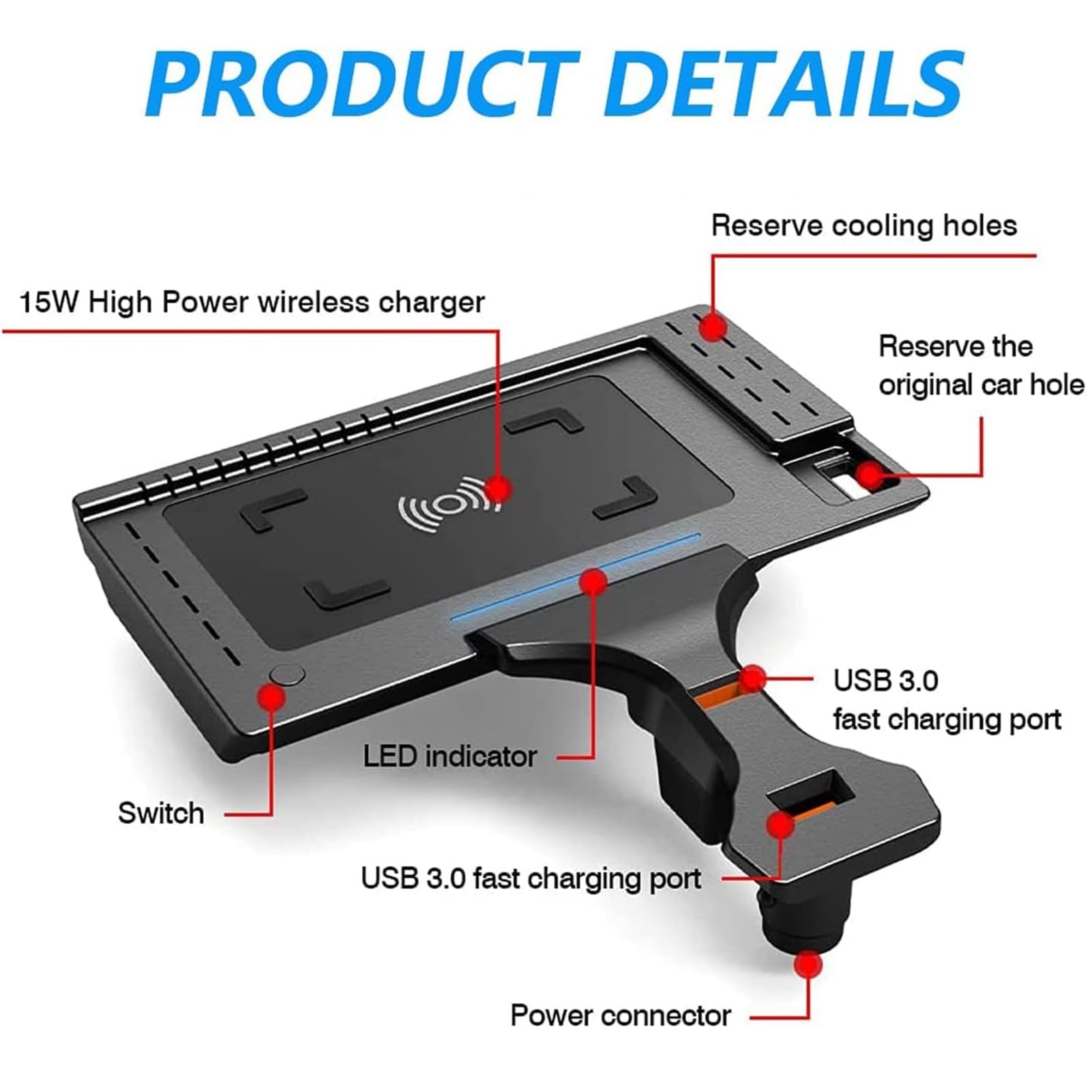Bezprzewodowa ładowarka Samochodowa do BMW X3/X3M/X4/X4M 2019-2022,Stacja Szybkiego ładowania Telefonu O Mocy 15W Z Podwójnym Portem USB, dla Dowolne Telefony z Obsługą QI (czarny)
