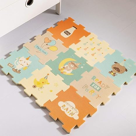 Amazon Co Jp パズルマット ジョイントマット 9枚セット 30ｃｍ 厚み2ｃｍ 赤ちゃん ベビー フロアマット 床暖房対応 知育 絵柄 両面 抗菌 エコ 洗える 防音 ケガ防止 クッションマット プレイマット かわいい ベビー マタニティ