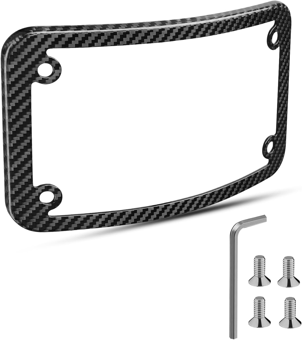 Curved Laydown License Plate Frame for Motorcycles, Lightweight Slim Plate Holder, Rust-Resistant Carbon Fiber Rear Plate Frame with Mounting Screws