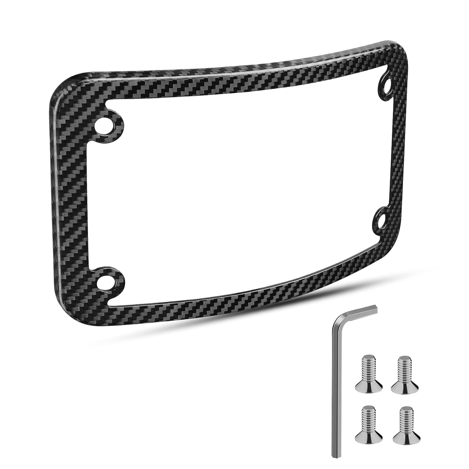Carbon Fiber Curved Laydown License Plate Frame for Motorcycles, Lightweight Slim Plate Holder, Rust-Resistant Rear Plate Frame with Mounting Screws