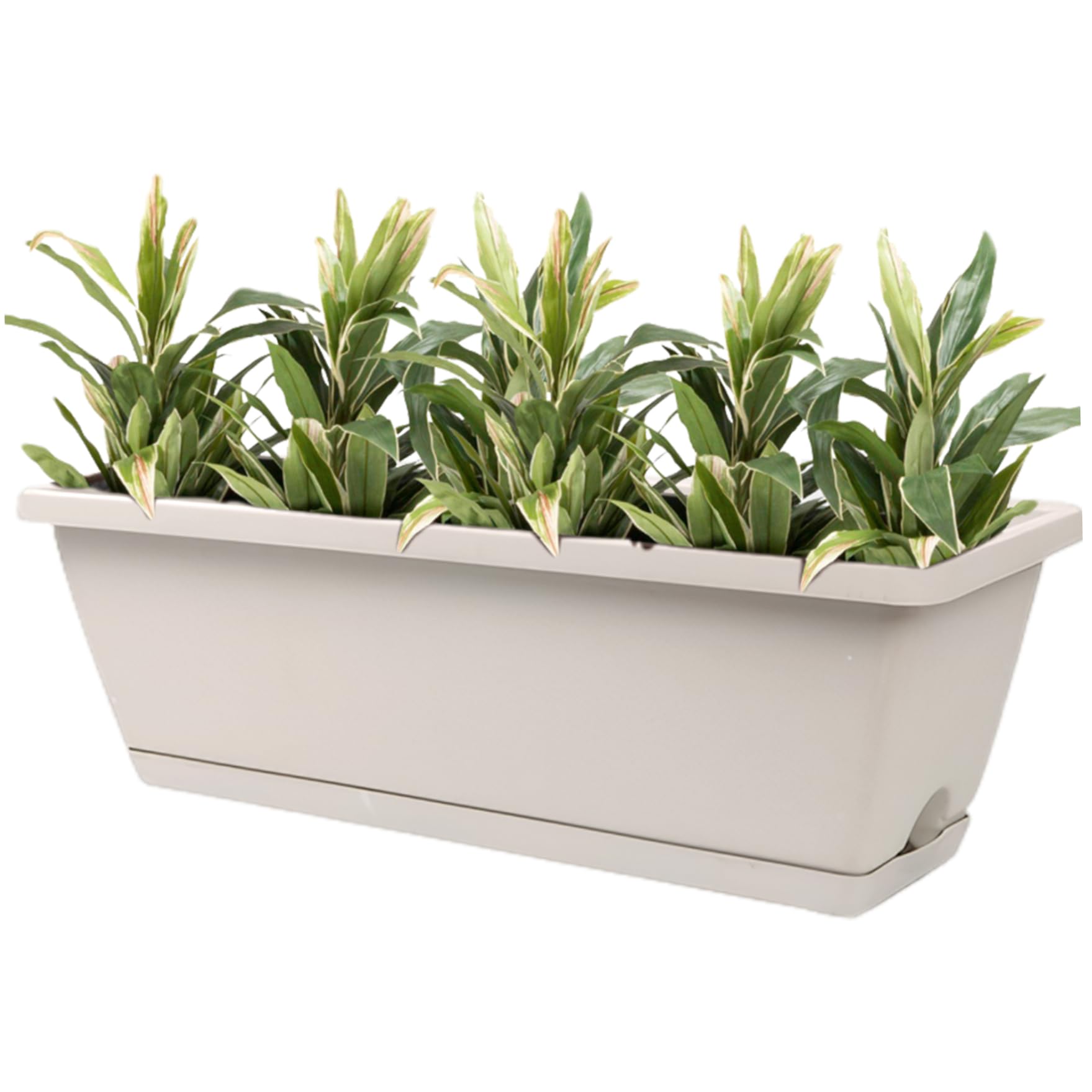 Vistnale Rectangle Planter Box, Window Planter Box, 17 Inch Rectangular with Drainage Holes and Trays, Resin Flower for Windowsill, Garden, Balcony, Patio, Indoor, Outdoor Decor