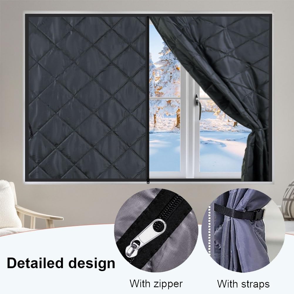 Fensterisolationsset für den Winter, Fenster Wärmeschutzvorhang für Winter, Thermofolie fenster gegen kälte, Thermische Fensterabdeckung Wärmende(Grau,140x200 cm)