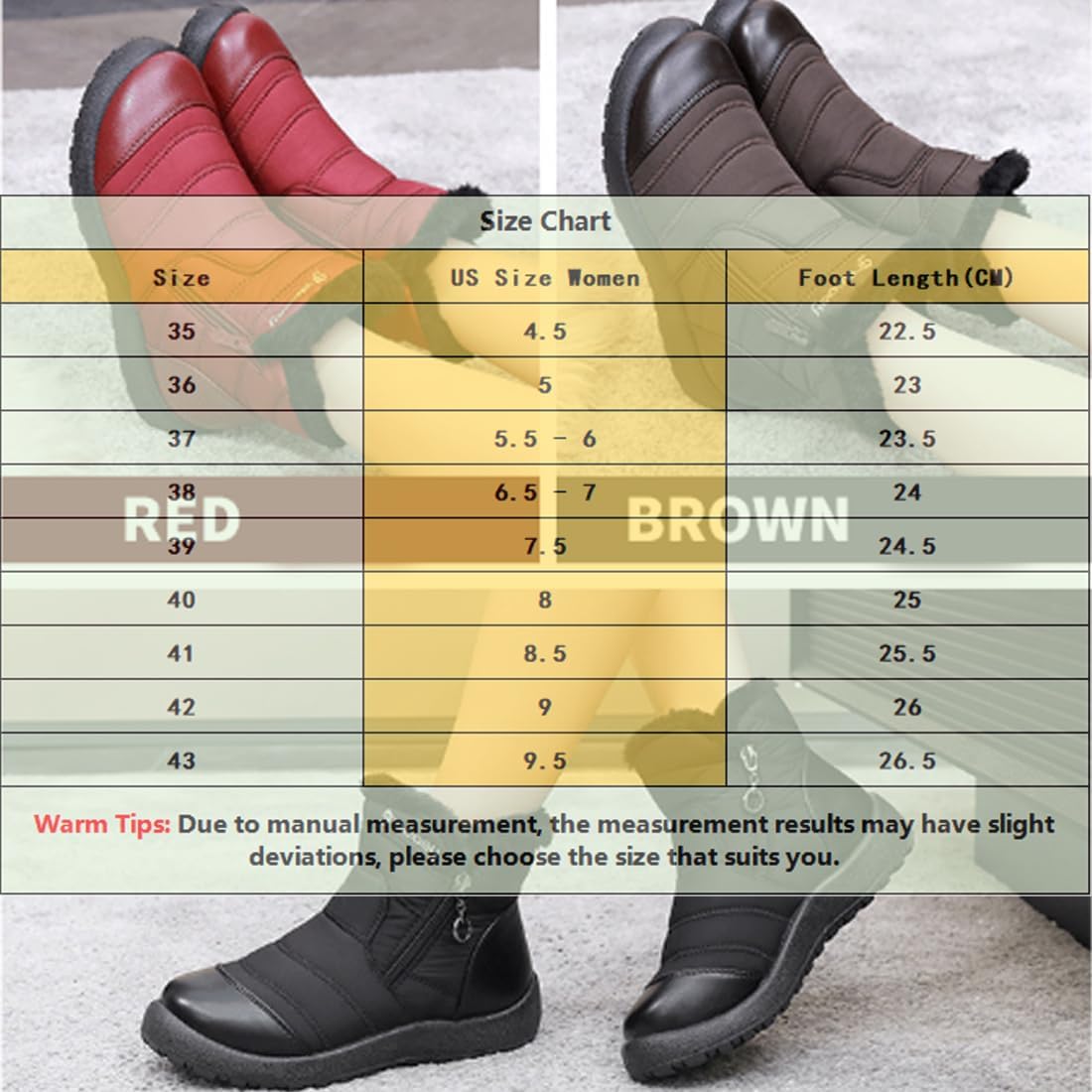 Women’s Waterproof Snow Boots Fur Lined Warm Ankle Booties Cozy Anti-Slip Outdoor Winter Shoes with Zipper, Fashion Comfortable Slip On Short Boots