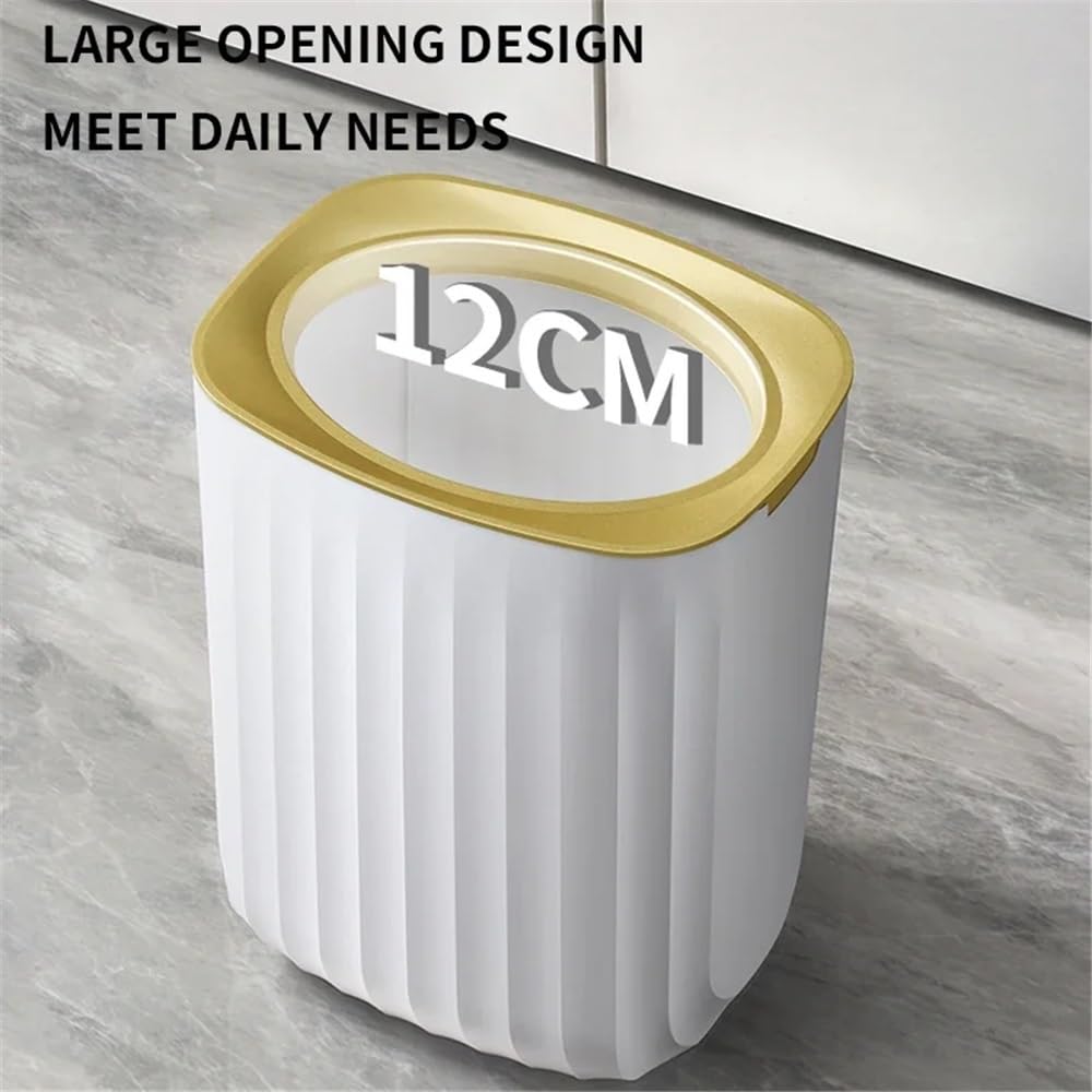 Waste Paper Basket Küchen-Mülleimer for Badezimmer, Schlafzimmer, Wohnzimmer, Büro, weiß mit goldenem Rand, Büro-Papierkorb, Mülleimer(15 L)