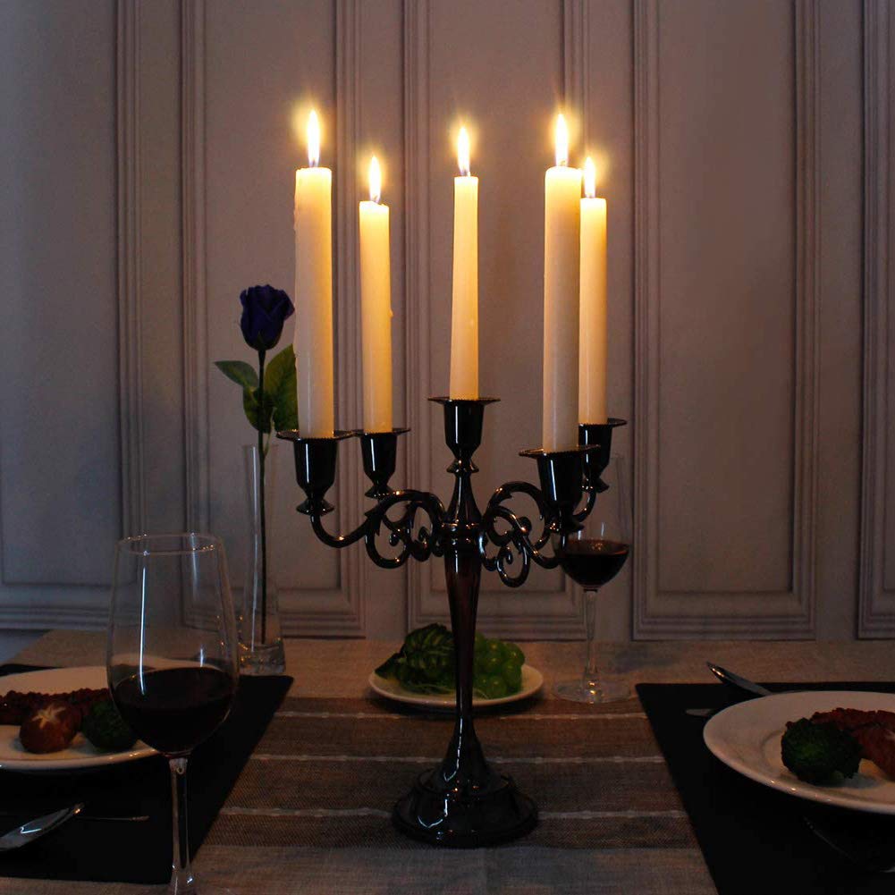Queta Chandelier Bougeoir en Métal Style d'Européen Chandelier de Mariage Candélabre pour Noël Cadeau d'anniversaire Décor à La Maison (Noir)