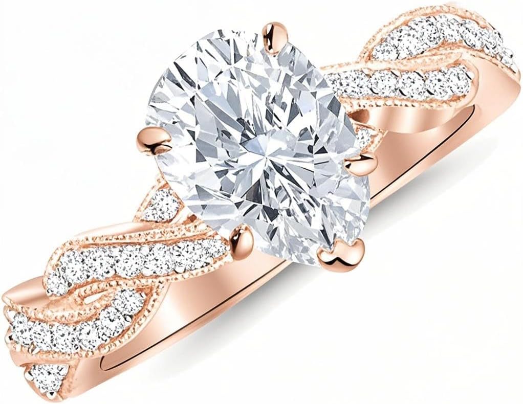 IGI CERTIFIED Personalized 10K/14K/18K Gold Lab Grown 1 to 3 ct Diamond Vintage Eternity Love Twisting Split Shank Pear Cut Diamond Engagement Ring D Color VVS Clarity for Women Size 3 to 15