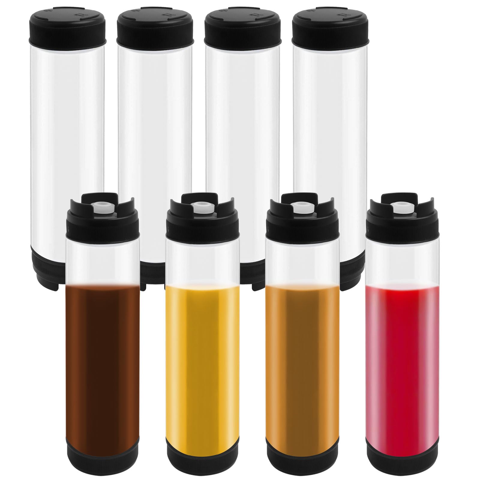 Malloom 8 Stück umgekehrte Kunststoff-Quetschflaschen, 473 ml, nachfüllbar, selbstdichtender Soßenspender für dicke Gewürze, Saucen, Teig, Dressing, Catering, Lebensmittel, LKW, Restaurant (schwarz)