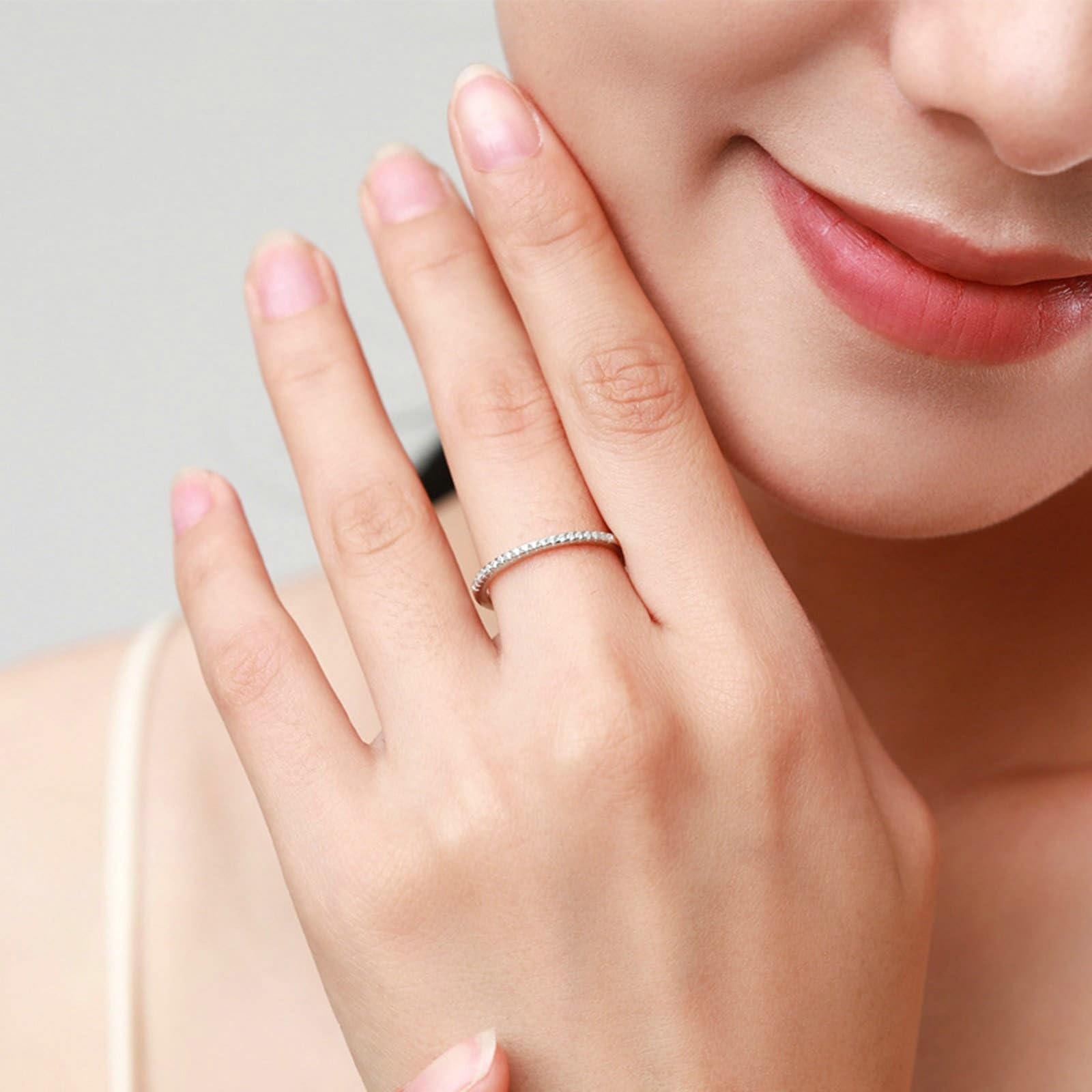KnSam Par de anillos de oro blanco de 9 K/14 K, moissanit Au375/585, oro blanco, anillo de eternidad, anillo de memoria, joyas auténticas, tallas 47-62