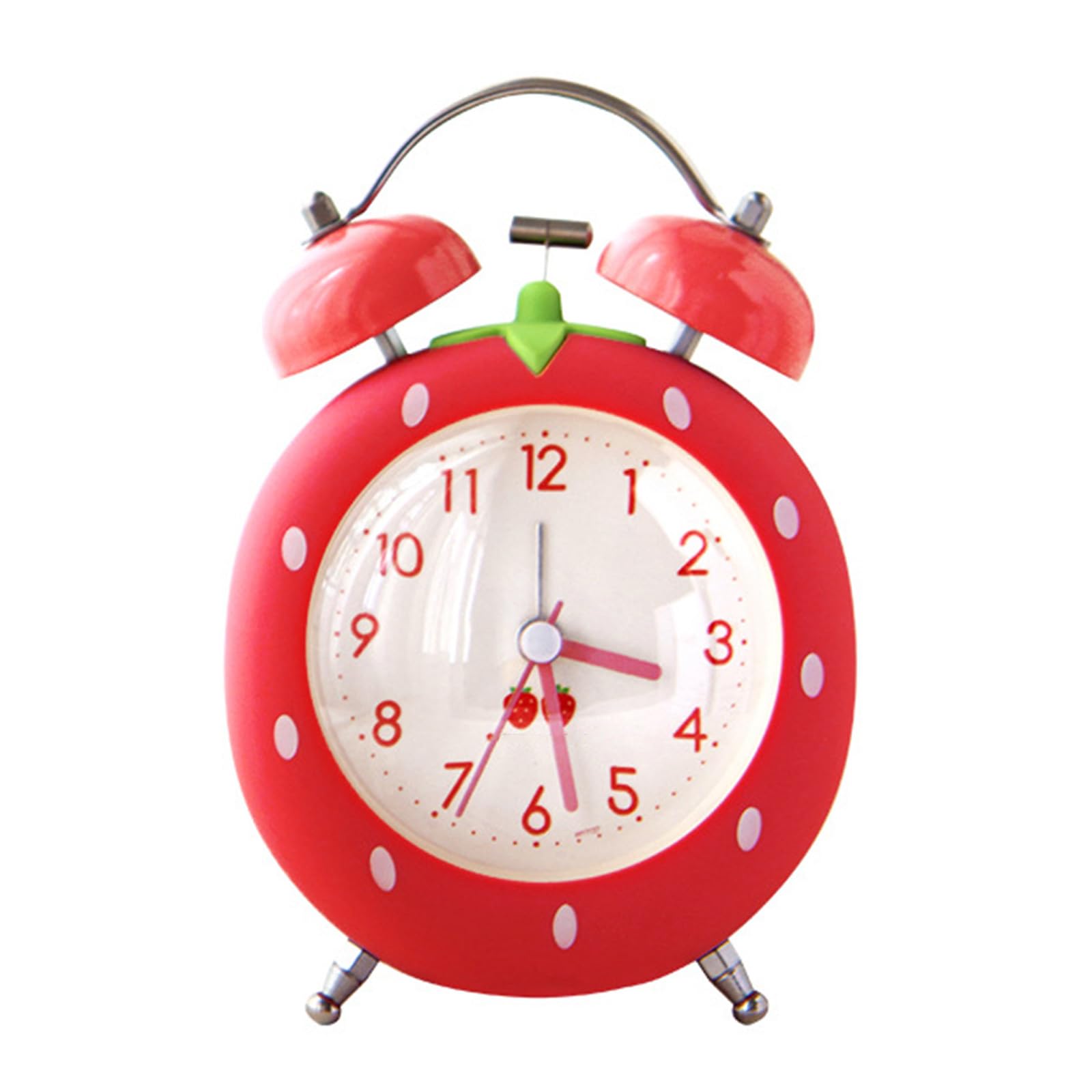 Tsophreniq Sleepers Alarm Clock Strawberry Shape Quiet Operations Twin Loud Bells Night Light Bedroom Living Room Home Accent Strawberry Themed Alarm Clock for Children