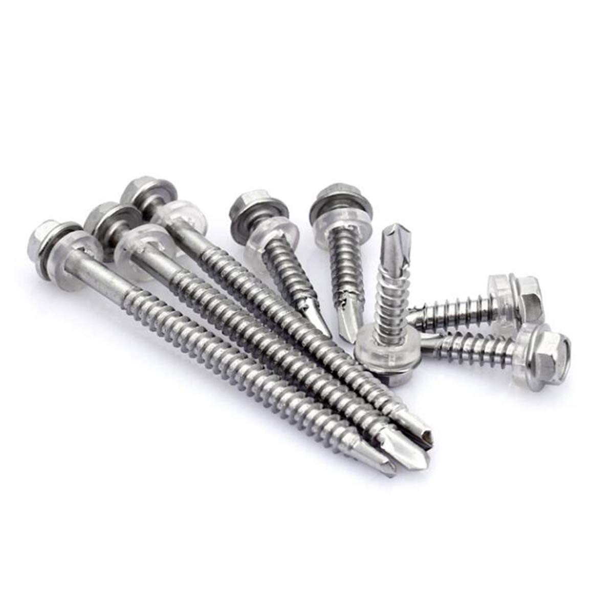 165pcs M4.2 Hex Drill Screws Self Tapping Screws Stainless Steel Metal Self Drilling Plate Screws Hex Washer Head Screws With Drill Point Screws