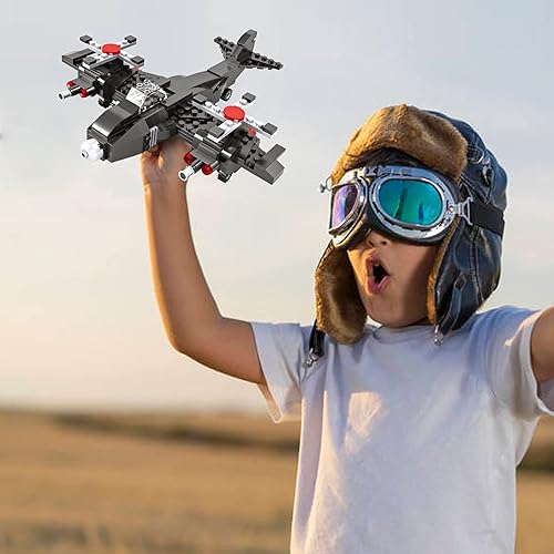 Miniatura 6 de Juegos de construcción de aviones militares 3 en 1, 177 piezas de combate del ejército, kit de construcción de avión de guerra, juguete de