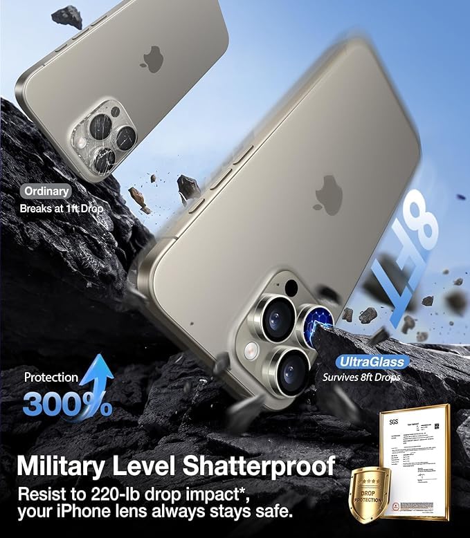 Image of inchCamera Lens Protection Ring Compatible with iPhone 16 Pro / iPhone 16 Pro Max, Aluminum Alloy Scratch Resistant Camera Guard, Ultra-Thin Metal Ring Cover, Anti-Fingerprint, Case Friendly inch White Titanium
