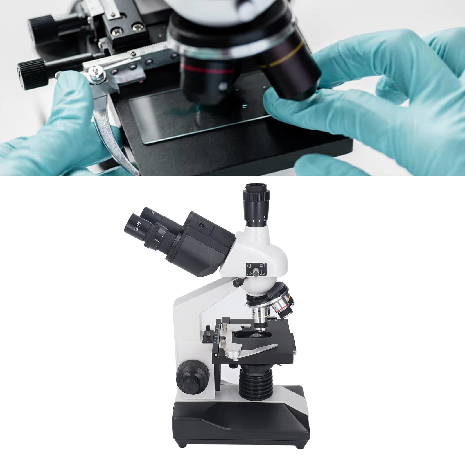 Microscope Arharm Trinoculaire Biologique avec Une Expansion de 40x à 5000x pour la Consommation et de Laboratoire, Accessoires Complets -Set Inclus