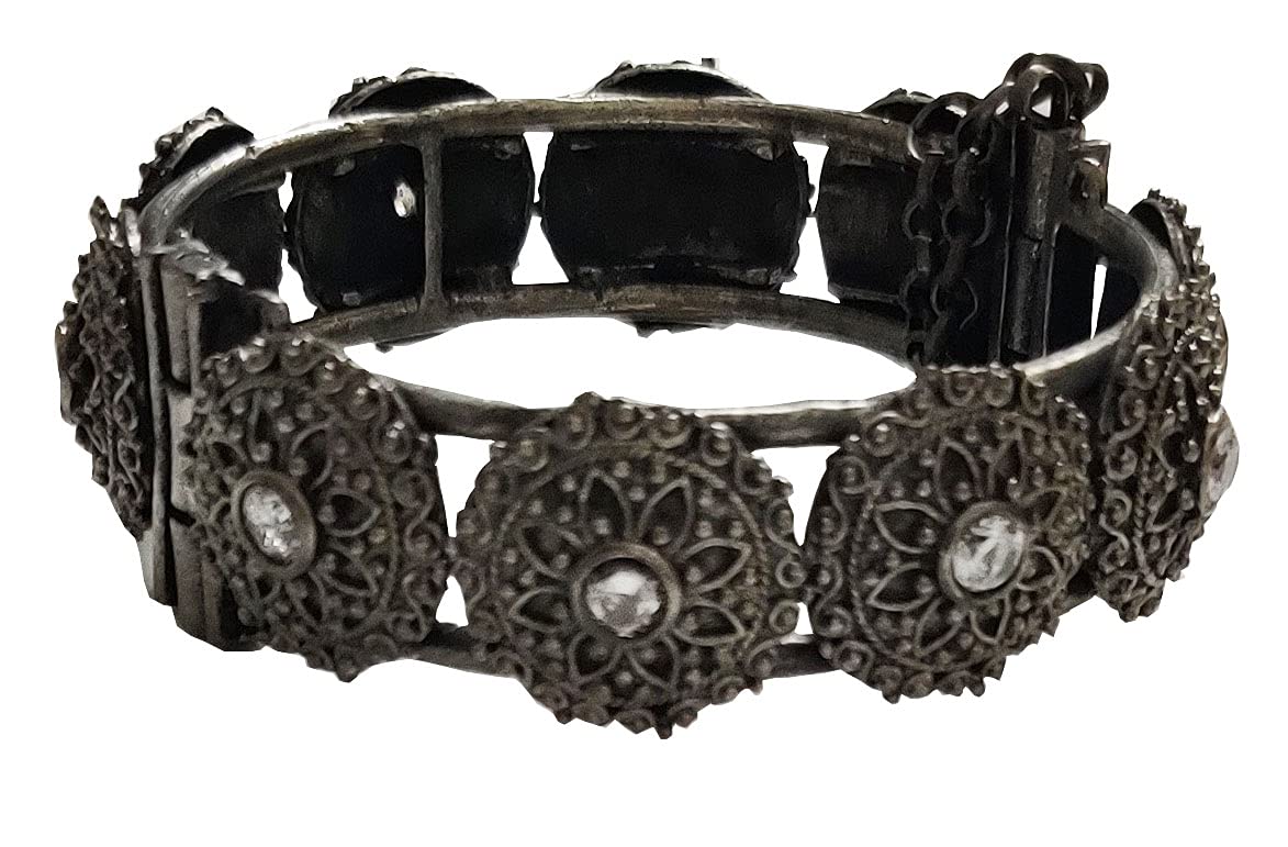 Fuschianet Accessories Brass Oxidized Bracelet Kada for Women and Girls (White Stone Kada) (B097F8CJBJ) Amazon Price History, Amazon Price Tracker