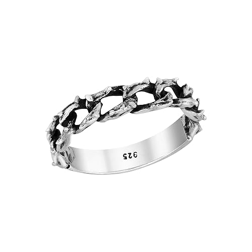 AeraVida Basic Biker Linked Barbed Wire .925 Sterling Silver Band Ring | Classic Wedding Rings For Women | Trendy Comfort Fit Silver Rings for Women | Couple Unisex Ring | Sterling Silver Rings Sizes 7-10 - 10